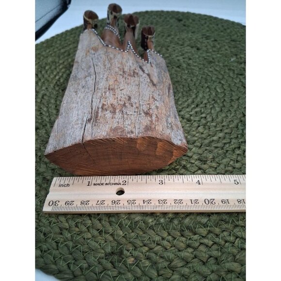 Hand-Carved Wooden Sculpture With Tribal Face Design - 10" Tall Unique Rustic De - Picture 5 of 5